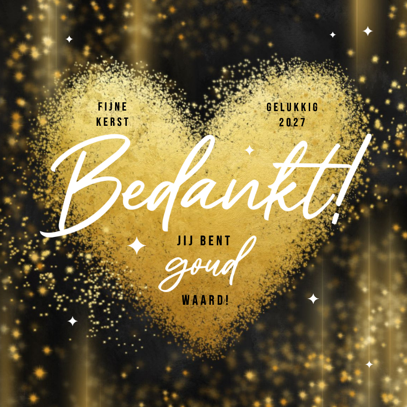 Zakelijke kerstkaart bedankt hart goud waard sparkles - Zakelijke kerstkaarten Zakelijke kerstkaarten - Zakelijke kerstkaart bedankt hart goud waard sparkles