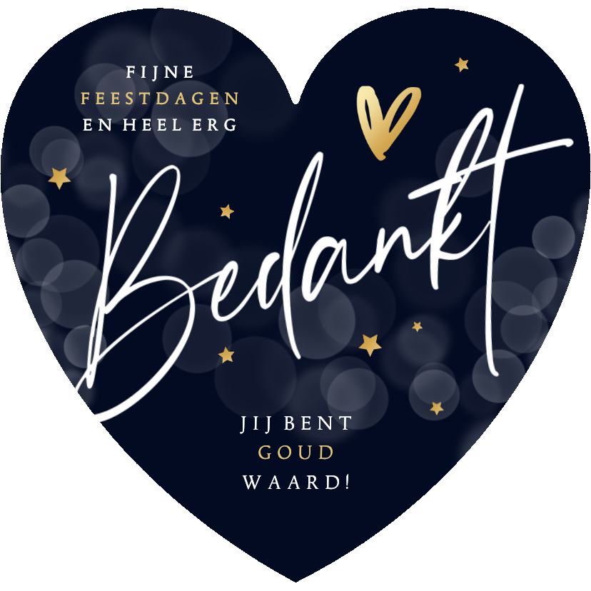 Zakelijke kerstkaart bedankt hartvorm sterren goud hartje - Zakelijke kerstkaarten Zakelijke kerstkaarten - Zakelijke kerstkaart bedankt hartvorm sterren goud hartje