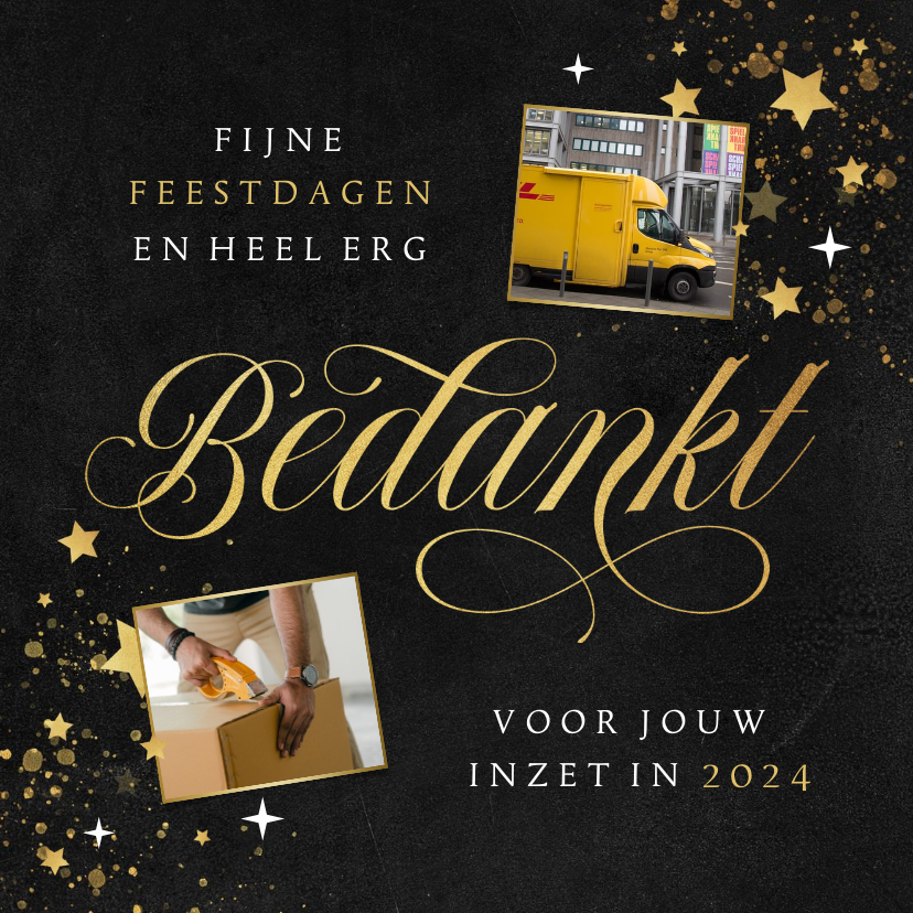 Zakelijke kerstkaarten - Zakelijke kerstkaart bedankt medewerkers goud sterren foto's