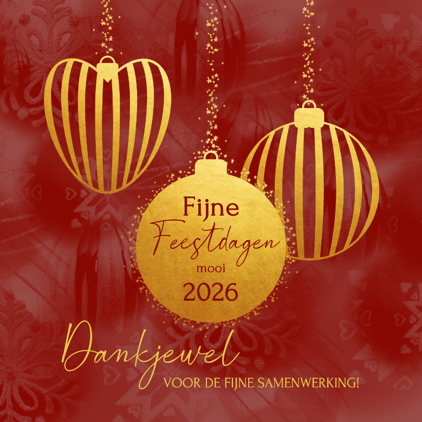 Zakelijke kerstkaart bedankt rood met gouden kerstballen - Zakelijke kerstkaarten Zakelijke kerstkaarten - Zakelijke kerstkaart bedankt rood met gouden kerstballen