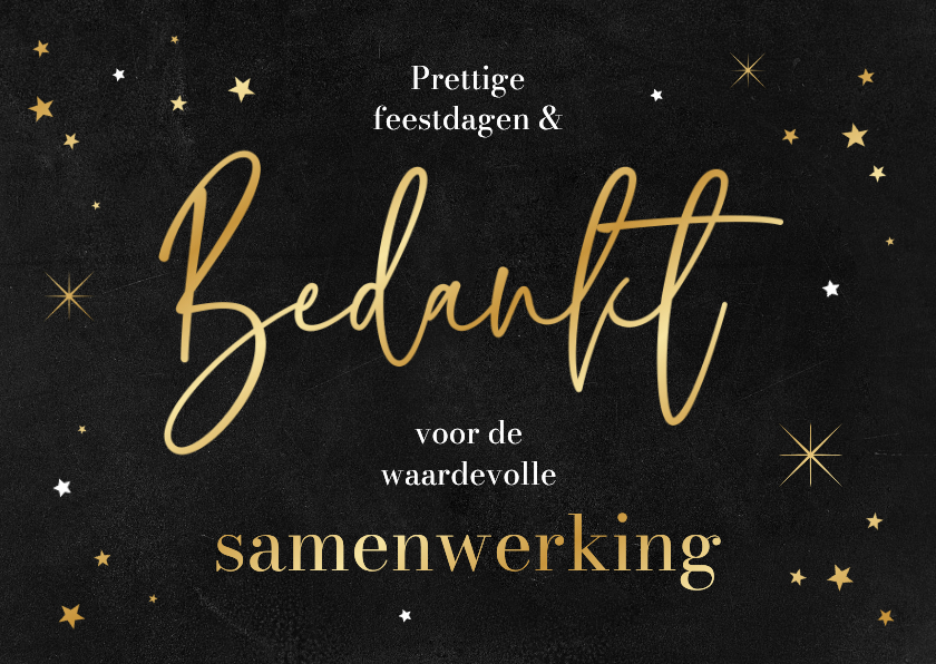 Zakelijke kerstkaart bedankt samenwerking sterren goud - Zakelijke kerstkaarten Zakelijke kerstkaarten - Zakelijke kerstkaart bedankt samenwerking sterren goud