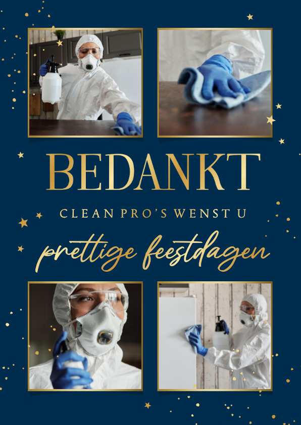 Zakelijke kerstkaart bedankt schoonmaak fotocollage sterren - Zakelijke kerstkaarten Zakelijke kerstkaarten - Zakelijke kerstkaart bedankt schoonmaak fotocollage sterren