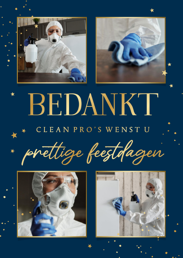 Zakelijke kerstkaart bedankt schoonmaak fotocollage sterren - Zakelijke kerstkaarten Zakelijke kerstkaarten - Zakelijke kerstkaart bedankt schoonmaak fotocollage sterren