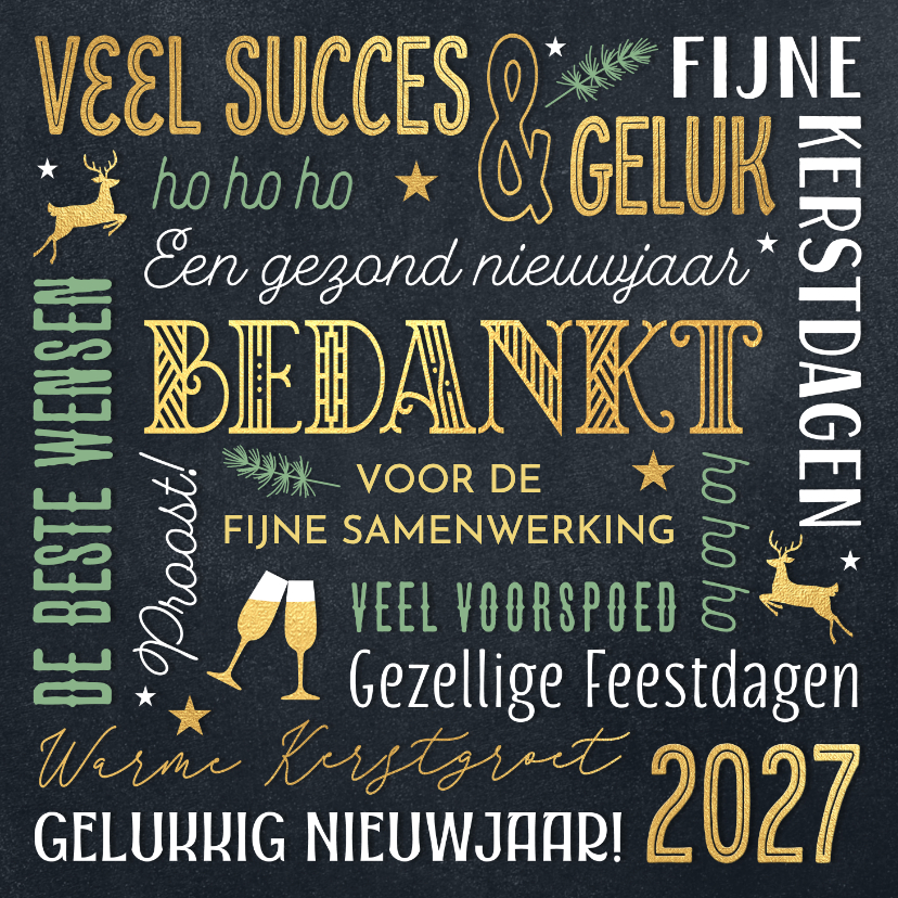 Zakelijke kerstkaart bedankt teksten goud en groen 2027 - Zakelijke kerstkaarten Zakelijke kerstkaarten - Zakelijke kerstkaart bedankt teksten goud en groen 2027