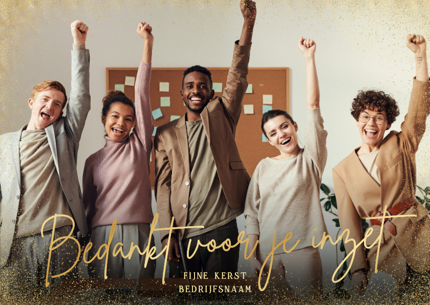 Zakelijke kerstkaarten - Zakelijke kerstkaart bedankt voor je inzet grote foto goud