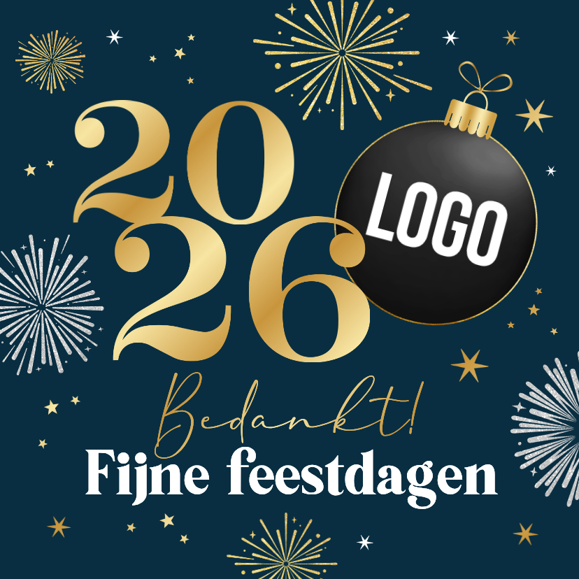 Zakelijke kerstkaarten - Zakelijke kerstkaart bedankt vuurwerk kerstbal sterren feest