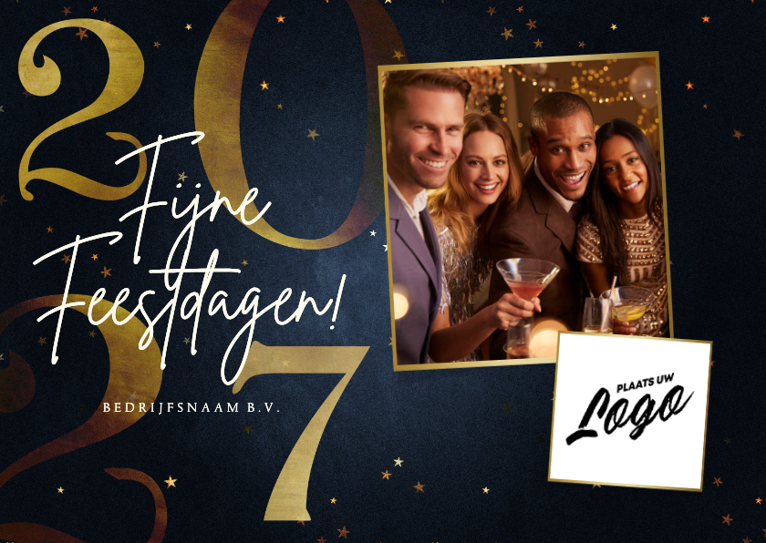 Zakelijke kerstkaart bedrijfslogo 2027 goud fijne feestdagen - Zakelijke kerstkaarten Zakelijke kerstkaarten - Zakelijke kerstkaart bedrijfslogo 2027 goud fijne feestdagen