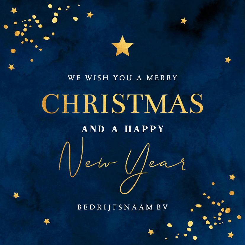 Zakelijke kerstkaart blauw spetters sterren typografie - Zakelijke kerstkaarten Zakelijke kerstkaarten - Zakelijke kerstkaart blauw spetters sterren typografie