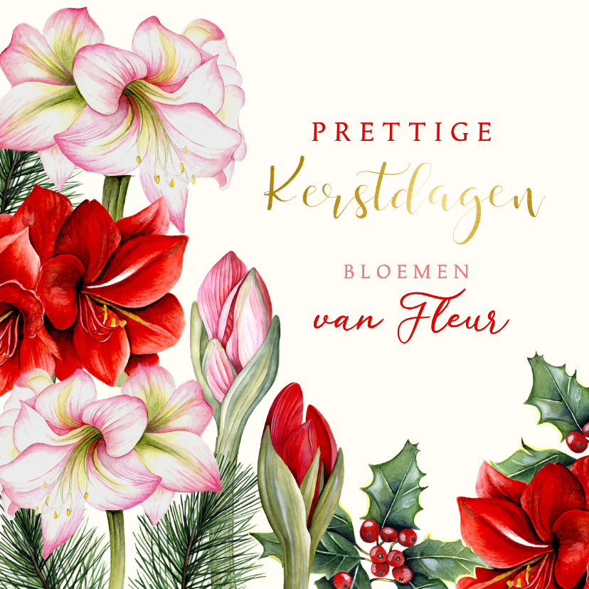 Zakelijke kerstkaart botanische amaryllis bloemen - Zakelijke kerstkaarten Zakelijke kerstkaarten - Zakelijke kerstkaart botanische amaryllis bloemen