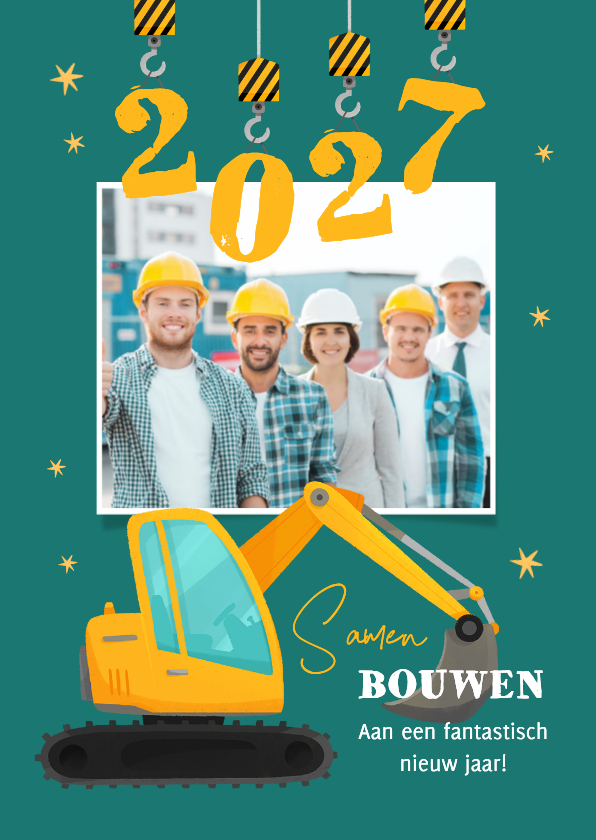 Zakelijke kerstkaart bouw graafmachine foto hijskraan 2027 - Zakelijke kerstkaarten Zakelijke kerstkaarten - Zakelijke kerstkaart bouw graafmachine foto hijskraan 2027