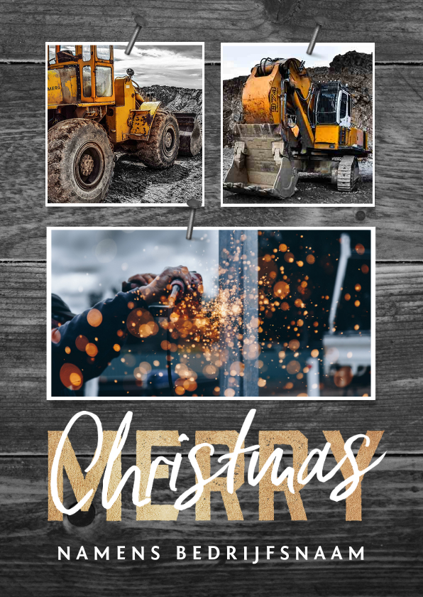 Zakelijke kerstkaarten - Zakelijke kerstkaart bouw hout stoer fotocollage