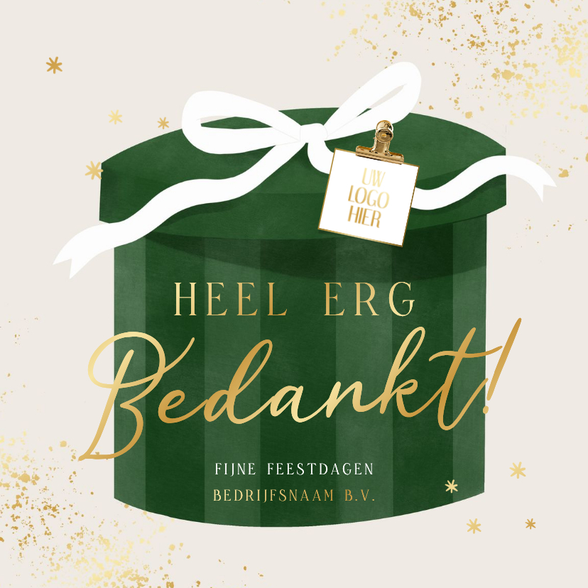 Zakelijke kerstkaart cadeau strik bedankt logo goud - Zakelijke kerstkaarten Zakelijke kerstkaarten - Zakelijke kerstkaart cadeau strik bedankt logo goud