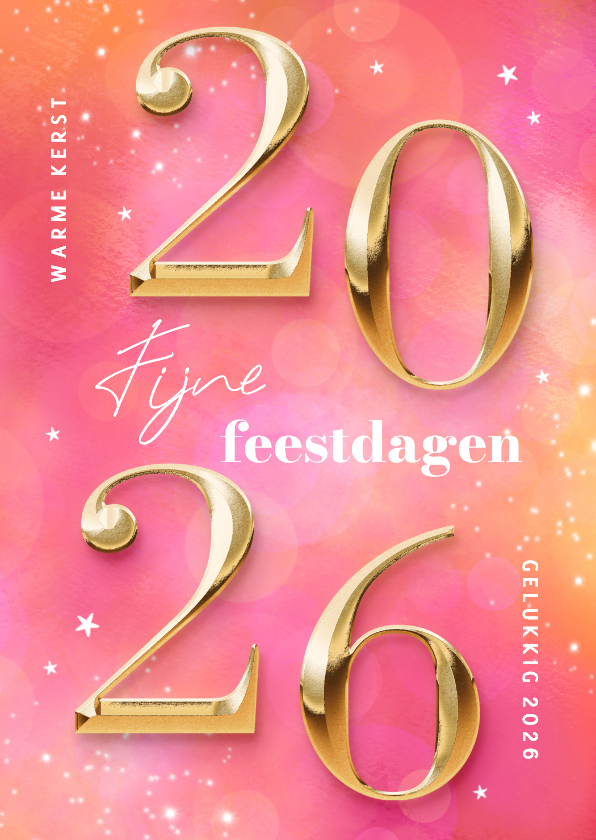 Zakelijke kerstkaarten - Zakelijke kerstkaart cijfers 2026 goud roze sprankelend