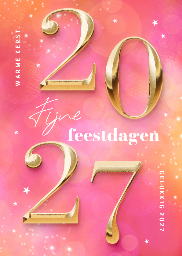 Zakelijke kerstkaart cijfers 2027 goud roze sprankelend - Zakelijke kerstkaarten Zakelijke kerstkaarten - Zakelijke kerstkaart cijfers 2027 goud roze sprankelend
