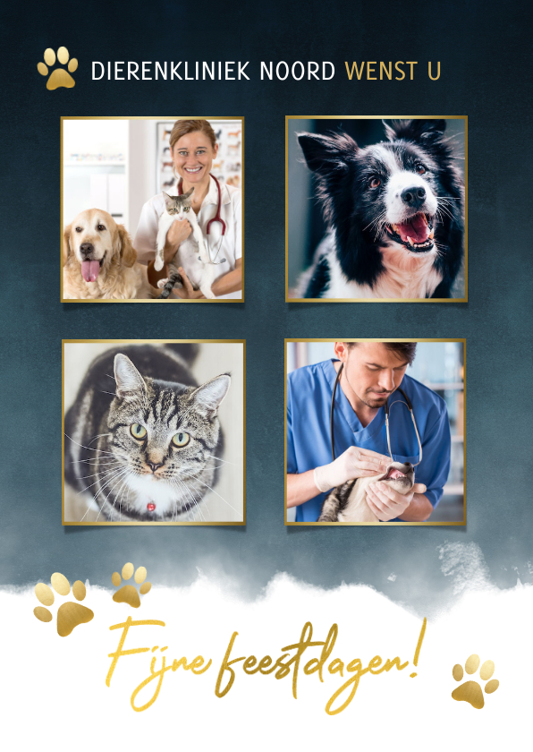 Zakelijke kerstkaart dierenverzorging met foto's en pootjes - Zakelijke kerstkaarten Zakelijke kerstkaarten - Zakelijke kerstkaart dierenverzorging met foto's en pootjes