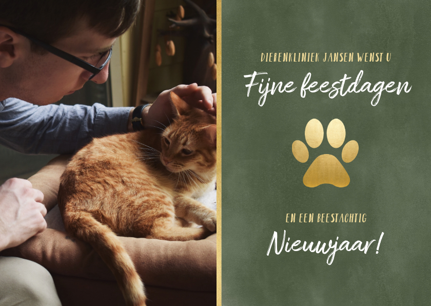 Zakelijke kerstkaart dierenverzorging met gouden poot & foto - Zakelijke kerstkaarten Zakelijke kerstkaarten - Zakelijke kerstkaart dierenverzorging met gouden poot & foto