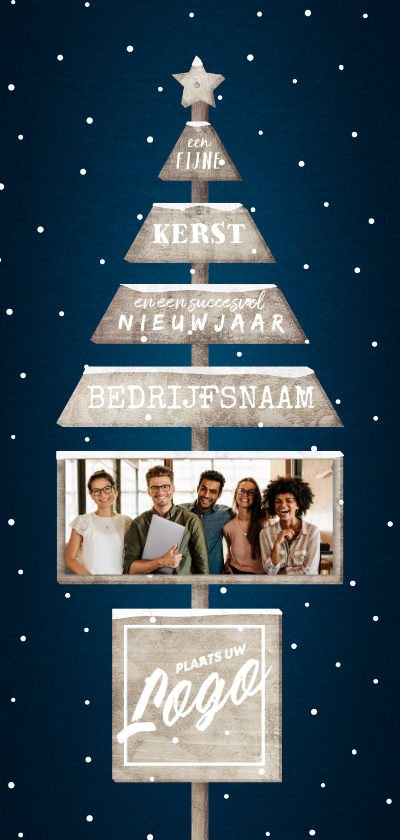 Zakelijke kerstkaart donker met logo en houten kerstboom - Zakelijke kerstkaarten Zakelijke kerstkaarten - Zakelijke kerstkaart donker met logo en houten kerstboom