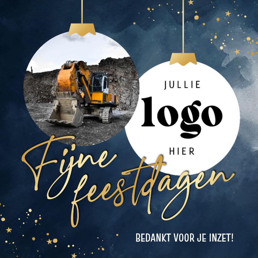 Zakelijke kerstkaart donkerblauw met twee kerstballen foto's - Zakelijke kerstkaarten Zakelijke kerstkaarten - Zakelijke kerstkaart donkerblauw met twee kerstballen foto's