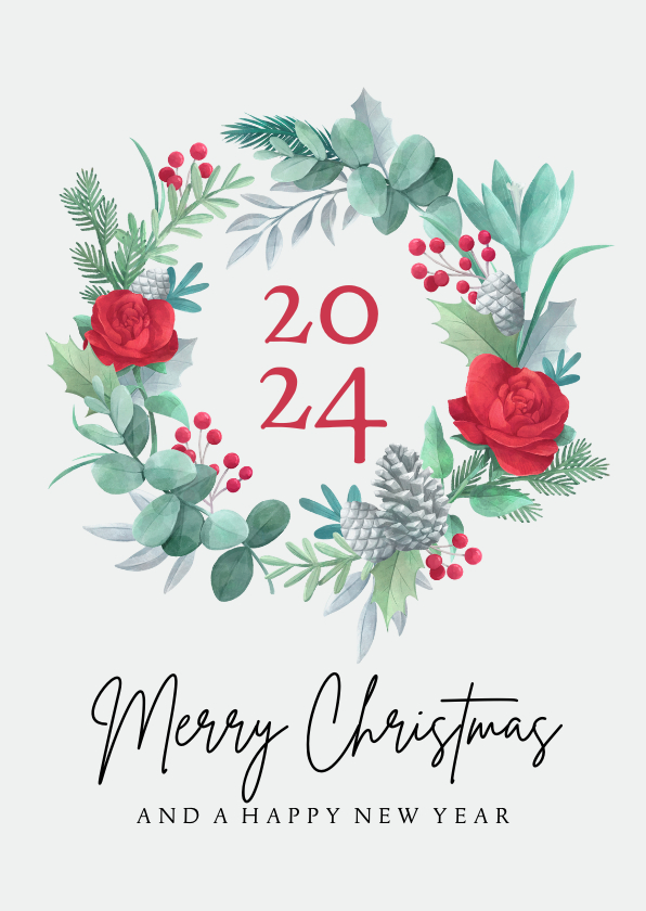 Zakelijke kerstkaart eucalyptus krans merry christmas - Zakelijke kerstkaarten Zakelijke kerstkaarten - Zakelijke kerstkaart eucalyptus krans merry christmas