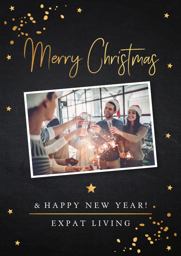 Zakelijke kerstkaart foto goud confetti - Zakelijke kerstkaarten Zakelijke kerstkaarten - Zakelijke kerstkaart foto goud confetti