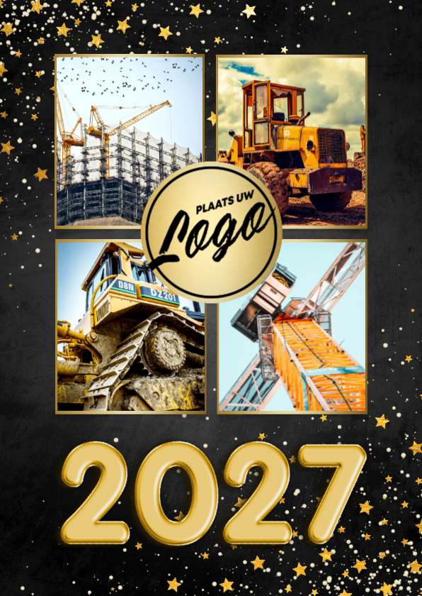 Zakelijke kerstkaart fotocollage ballon 2027 met sterren - Zakelijke kerstkaarten Zakelijke kerstkaarten - Zakelijke kerstkaart fotocollage ballon 2027 met sterren