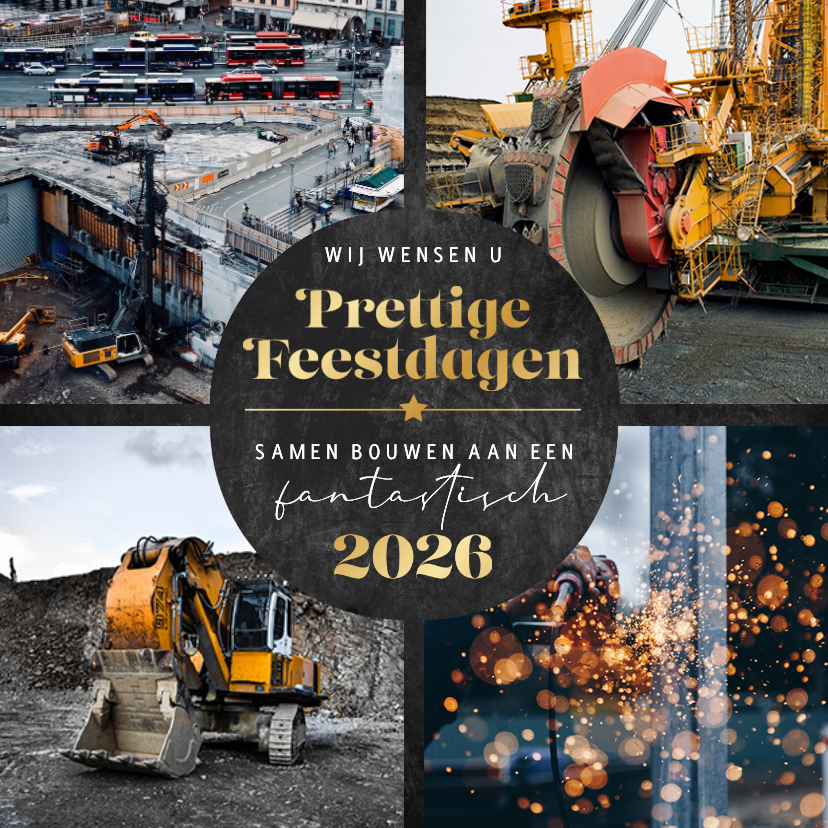 Zakelijke kerstkaart fotocollage fijne feestdagen bouw 2026 - Zakelijke kerstkaarten Zakelijke kerstkaarten - Zakelijke kerstkaart fotocollage fijne feestdagen bouw 2026