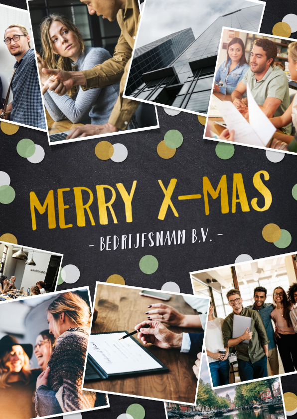 Zakelijke kerstkaart fotocollage met confetti - Zakelijke kerstkaarten Zakelijke kerstkaarten - Zakelijke kerstkaart fotocollage met confetti