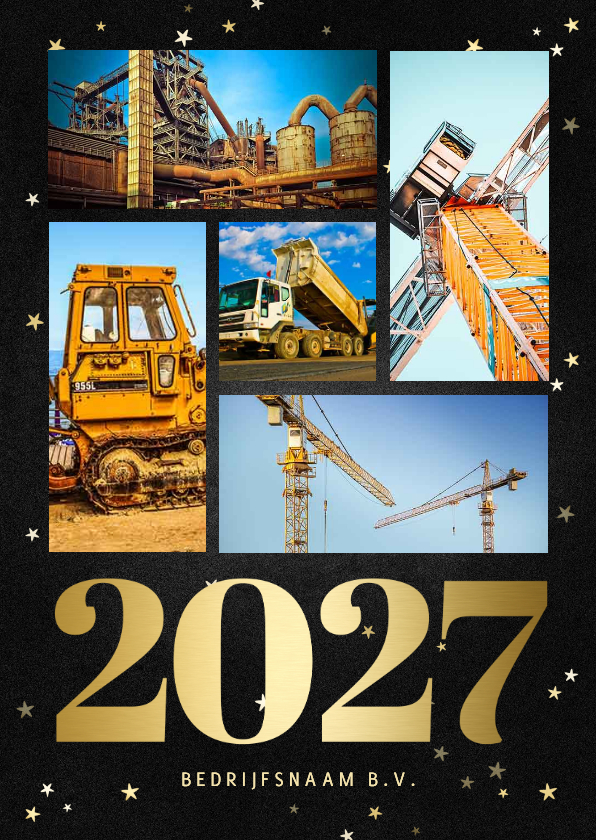 Zakelijke kerstkaart fotocollage met gouden 2027 en sterren - Zakelijke kerstkaarten Zakelijke kerstkaarten - Zakelijke kerstkaart fotocollage met gouden 2027 en sterren