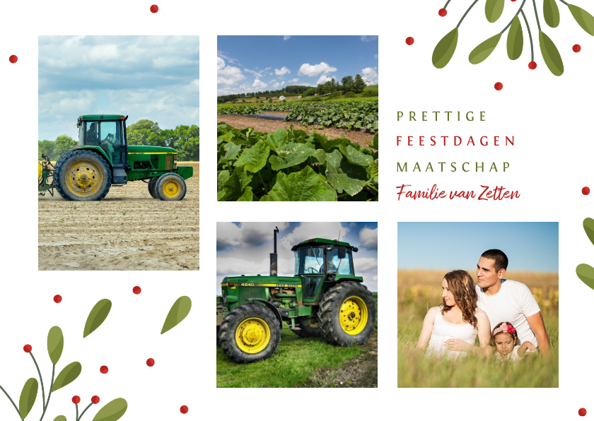 Zakelijke kerstkaart fotocollage met takjes en besjes - Zakelijke kerstkaarten Zakelijke kerstkaarten - Zakelijke kerstkaart fotocollage met takjes en besjes