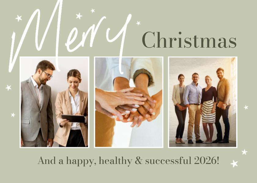 Zakelijke kerstkaart fotokaart sterren groen fotocollage - Zakelijke kerstkaarten Zakelijke kerstkaarten - Zakelijke kerstkaart fotokaart sterren groen fotocollage