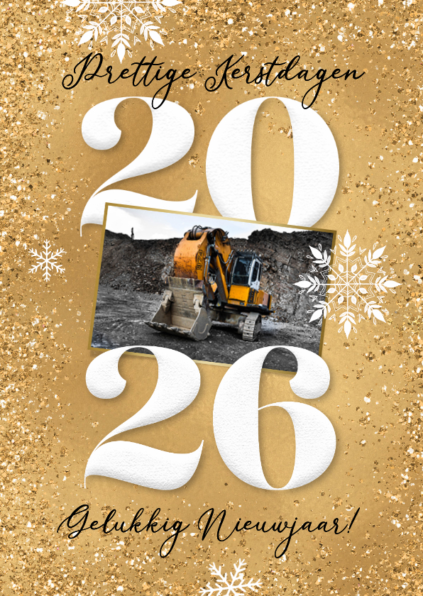 Zakelijke kerstkaart goud 2026 sneeuw foto - Zakelijke kerstkaarten Zakelijke kerstkaarten - Zakelijke kerstkaart goud 2026 sneeuw foto