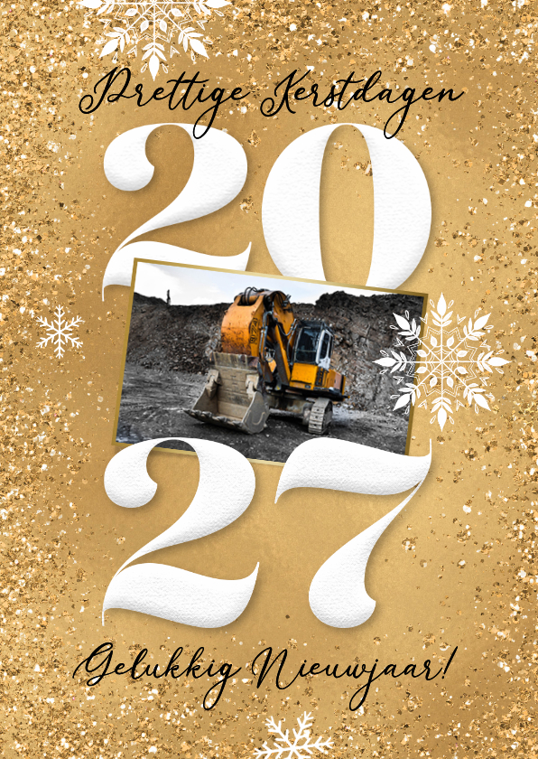 Zakelijke kerstkaart goud 2027 sneeuw foto - Zakelijke kerstkaarten Zakelijke kerstkaarten - Zakelijke kerstkaart goud 2027 sneeuw foto