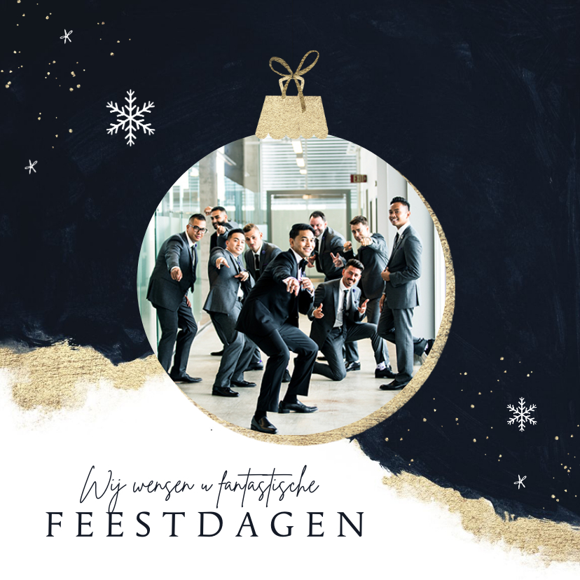 Zakelijke kerstkaart goud kerstbal foto sneeuw - Zakelijke kerstkaarten Zakelijke kerstkaarten - Zakelijke kerstkaart goud kerstbal foto sneeuw