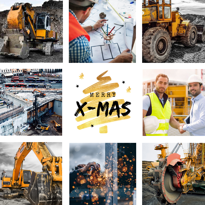 Zakelijke kerstkaart goud kerstboom fotocollage bouwbedrijf - Zakelijke kerstkaarten Zakelijke kerstkaarten - Zakelijke kerstkaart goud kerstboom fotocollage bouwbedrijf
