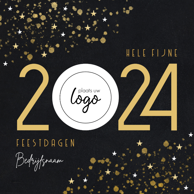 Zakelijke kerstkaarten - Zakelijke kerstkaart gouden sterren spetters en logo