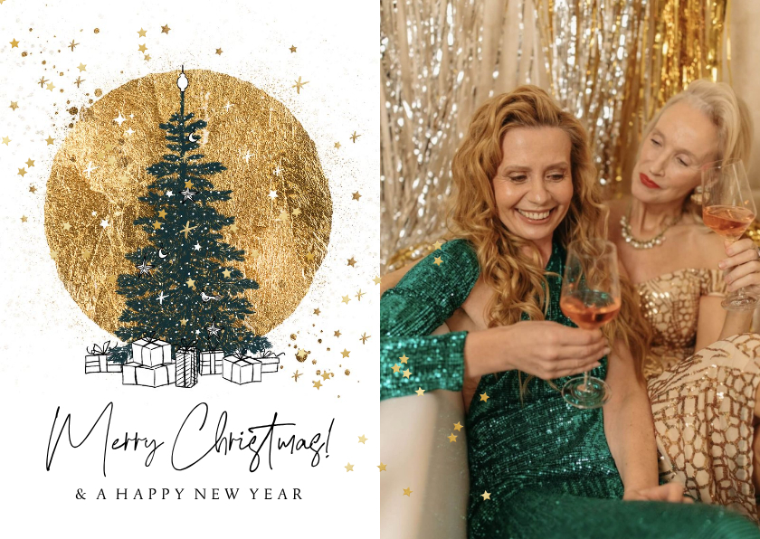Zakelijke kerstkaart goudlook cirkel kerstboom cadeaus - Zakelijke kerstkaarten Zakelijke kerstkaarten - Zakelijke kerstkaart goudlook cirkel kerstboom cadeaus