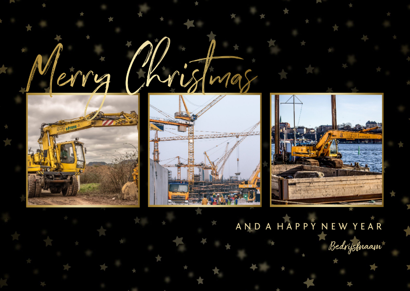 Zakelijke kerstkaart goudlook fotocollage met sterren - Zakelijke kerstkaarten Zakelijke kerstkaarten - Zakelijke kerstkaart goudlook fotocollage met sterren
