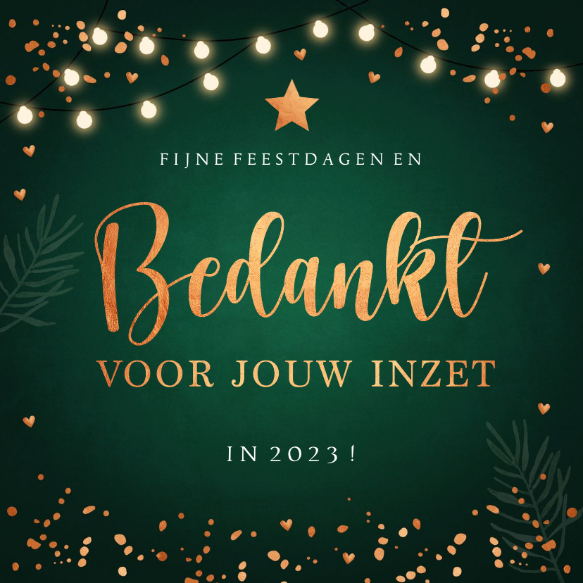 Zakelijke kerstkaarten - Zakelijke kerstkaart groen bedankt lampjes confetti