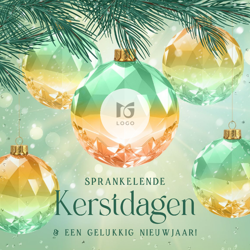 Zakelijke kerstkaart groen gekleurde kristallen kerstballen - Zakelijke kerstkaarten Zakelijke kerstkaarten - Zakelijke kerstkaart groen gekleurde kristallen kerstballen