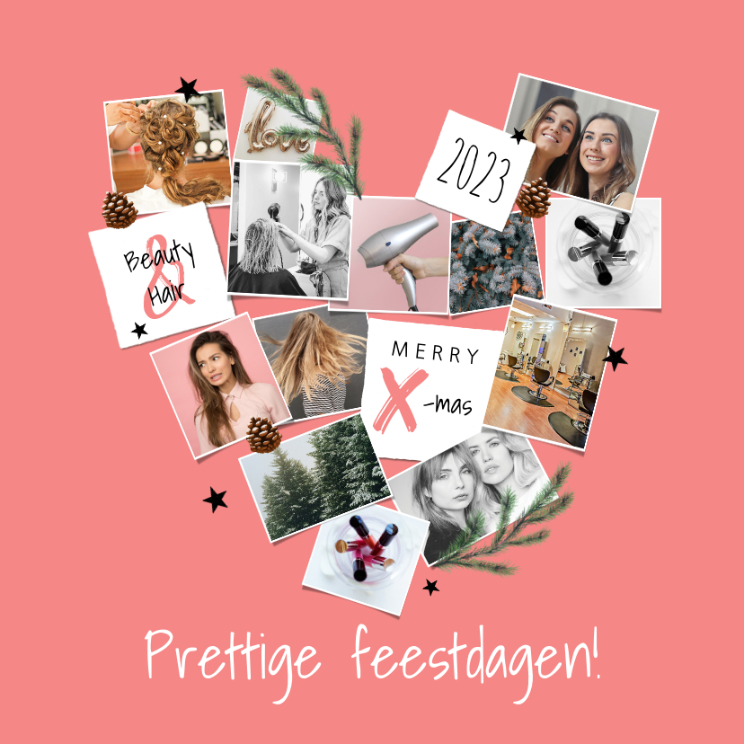 Zakelijke kerstkaart hart fotocollage roze - Zakelijke kerstkaarten Zakelijke kerstkaarten - Zakelijke kerstkaart hart fotocollage roze