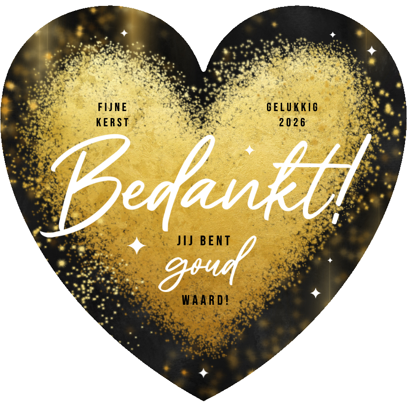 Zakelijke kerstkaarten - Zakelijke kerstkaart hartvorm bedankt sprankelend goud