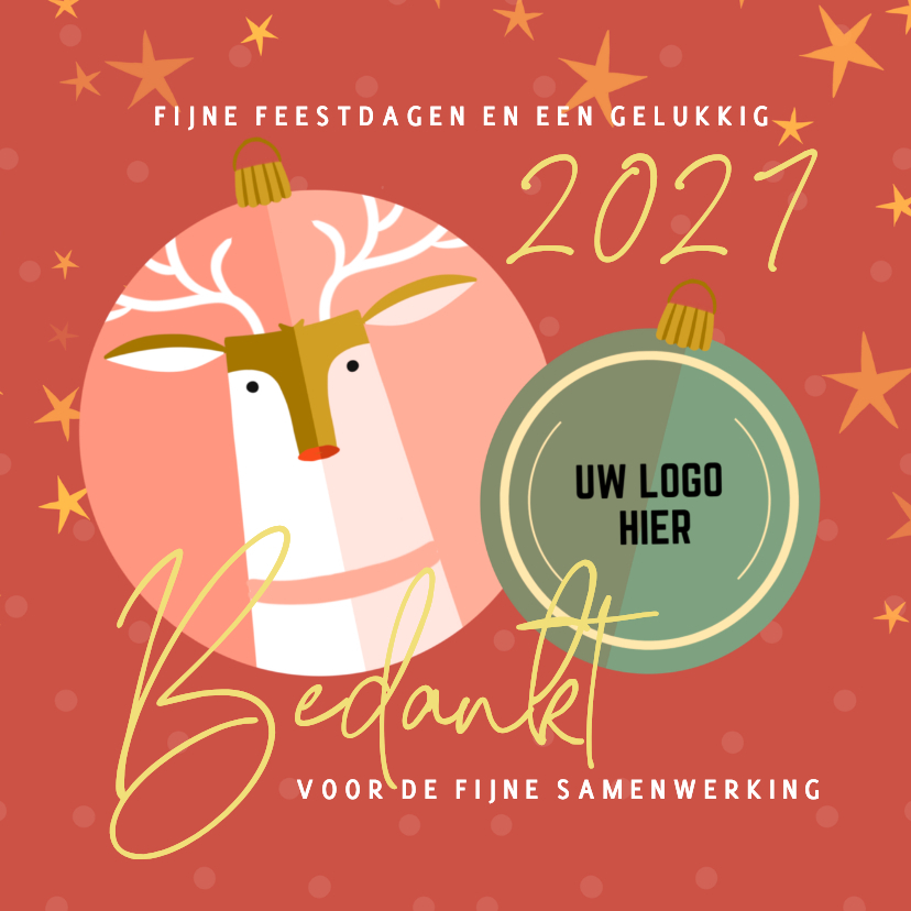 Zakelijke kerstkaart hip hert op kerstbal - Zakelijke kerstkaarten Zakelijke kerstkaarten - Zakelijke kerstkaart hip hert op kerstbal