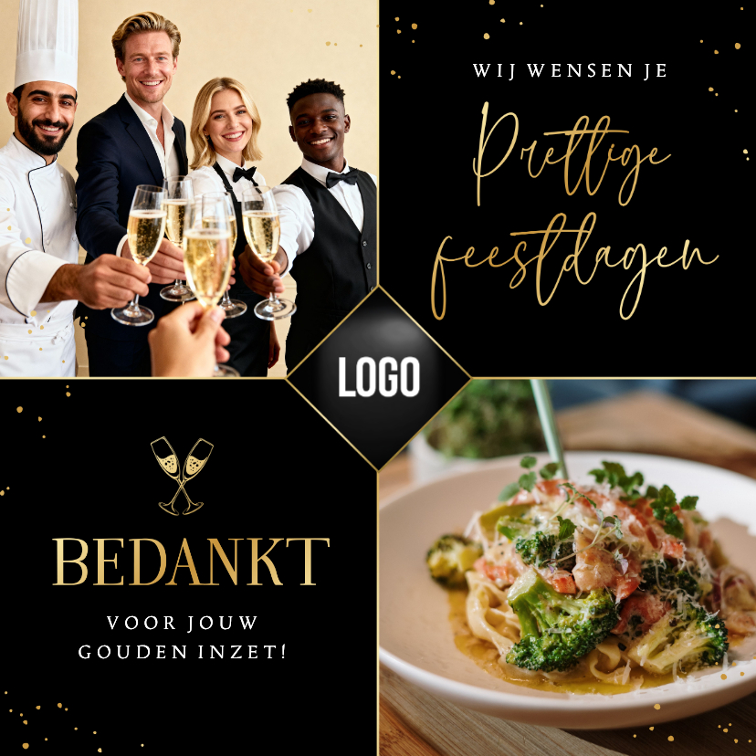 Zakelijke kerstkaart horeca fotocollage logo champagne - Zakelijke kerstkaarten Zakelijke kerstkaarten - Zakelijke kerstkaart horeca fotocollage logo champagne
