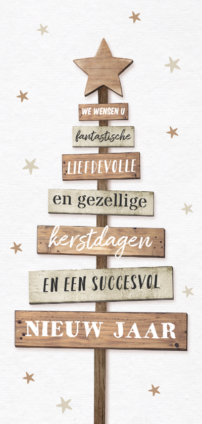 Zakelijke kerstkaarten - Zakelijke kerstkaart hout kerstboom feestdagen kerst sterren