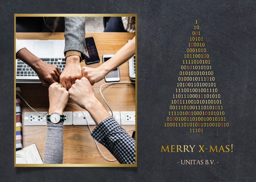 Zakelijke kerstkaart ICT - binaire kerstboom met foto - Zakelijke kerstkaarten Zakelijke kerstkaarten - Zakelijke kerstkaart ICT - binaire kerstboom met foto