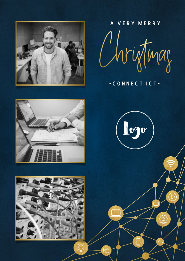Zakelijke kerstkaarten - Zakelijke kerstkaart ICT met iconen, foto's en typografie