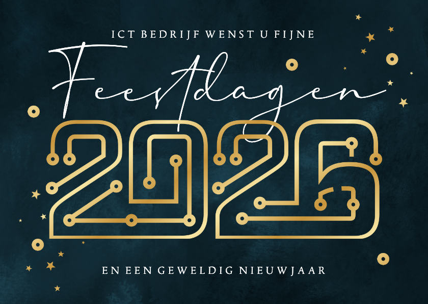 Zakelijke kerstkaarten - Zakelijke kerstkaart ICT techbedrijf goud sterren connectie