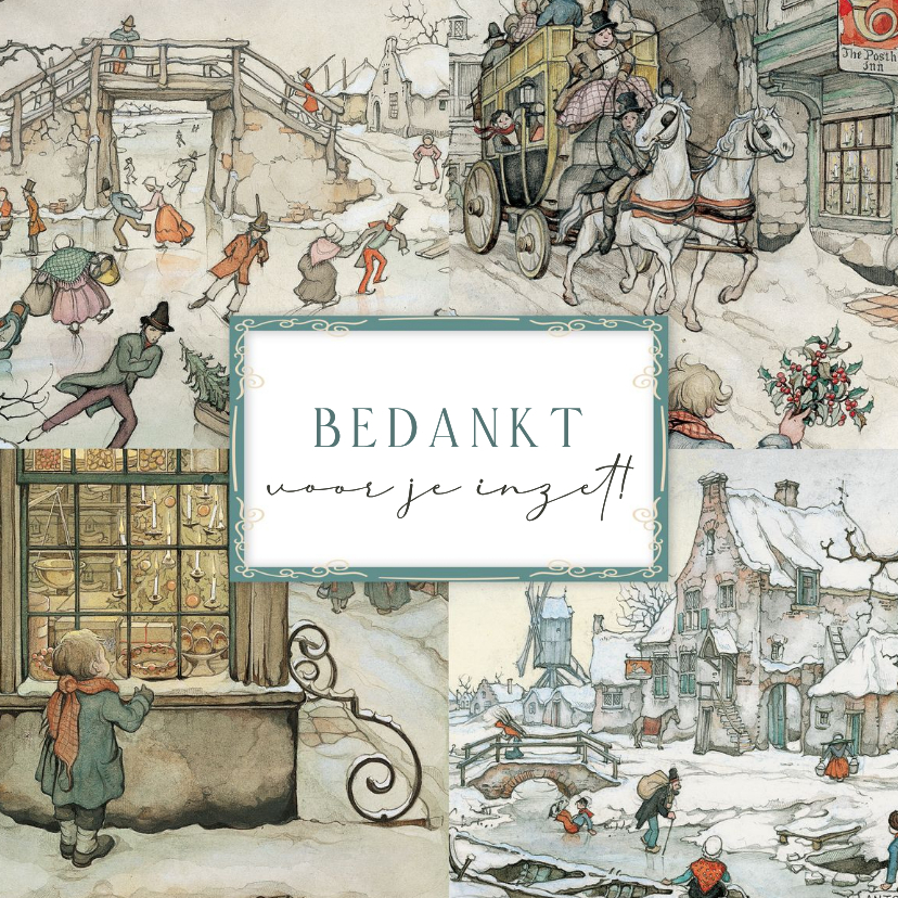 Zakelijke kerstkaart illustraties Anton Pieck met kader - Zakelijke kerstkaarten Zakelijke kerstkaarten - Zakelijke kerstkaart illustraties Anton Pieck met kader