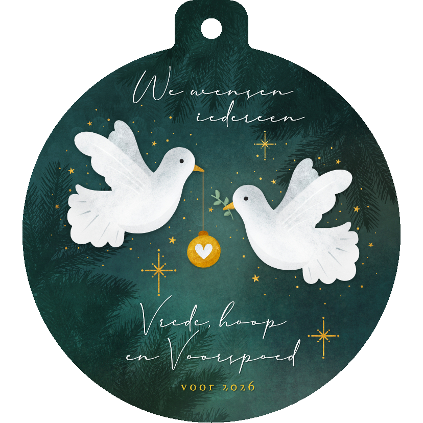 Zakelijke kerstkaarten - Zakelijke kerstkaart in kerstbal vorm met witte duifjes