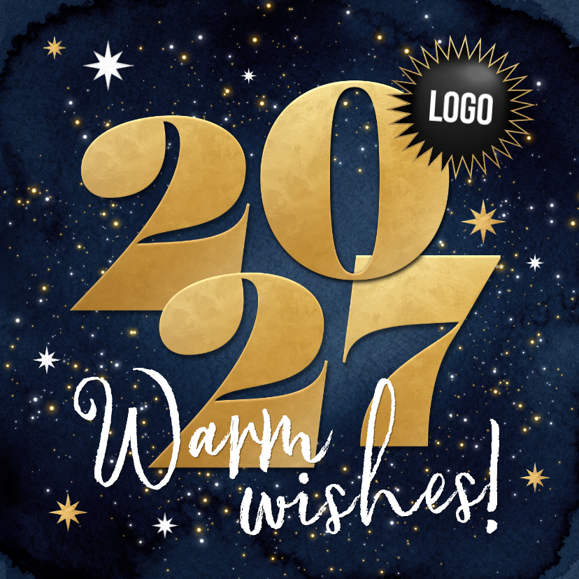 Zakelijke kerstkaarten - Zakelijke kerstkaart internationaal warm wishes goud 2027
